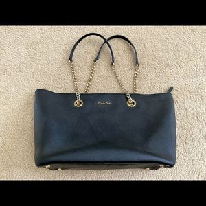 Calvin Klein Large Leather Tote, Black